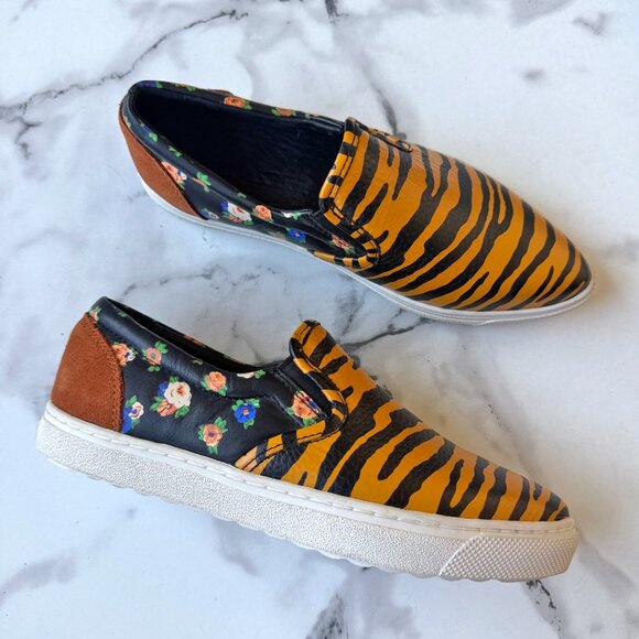 Coach Shoes - Coach C103 Tiger Floral Leather Slip On Sneakers Size 6